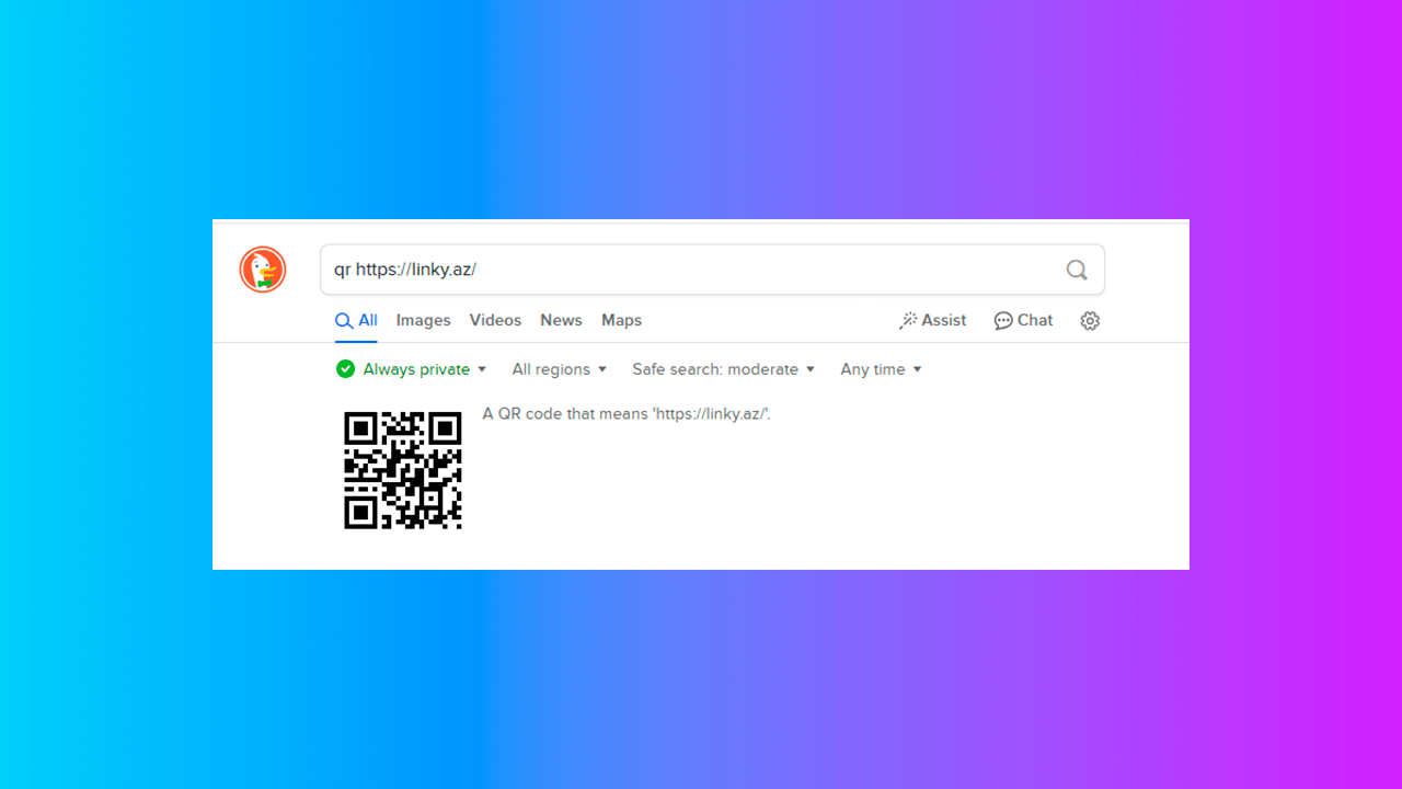 Creating a QR code in the DuckDuckGo search engine